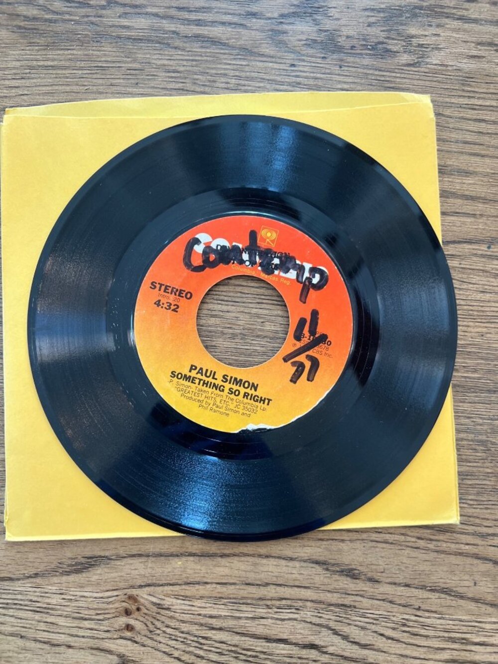 Paul Simon Slip Slidin Away / Something So Right Columbia 7" Vinyl 45 RPM Stereo